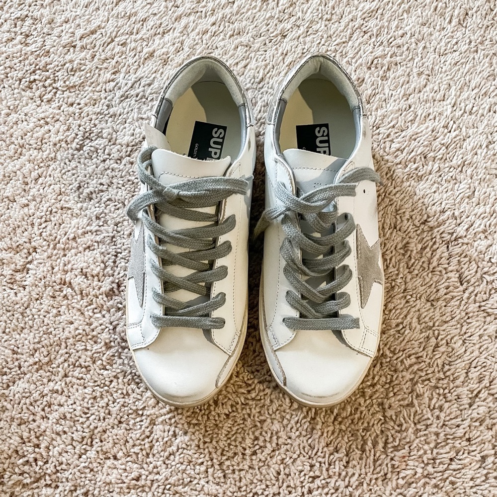 Golden Goose Super Star - White and Silver Snake Print Size 39 NWT